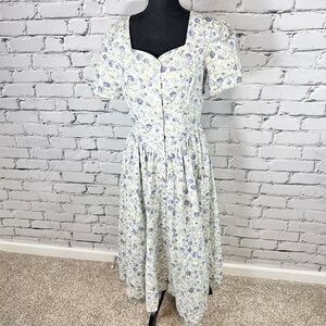 Vintage Laura Ashley Dress Floral Sz 10 Cotton Puff Sleeve Tea Party Cottagecore